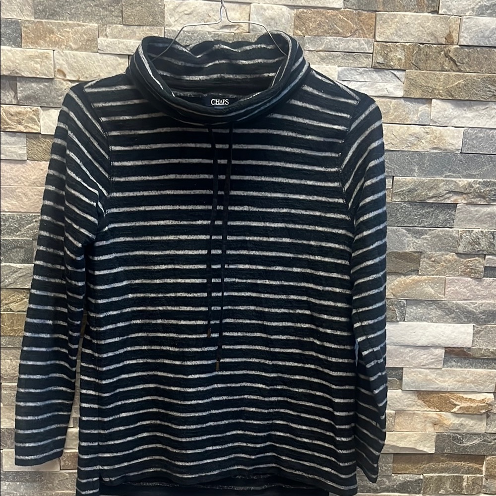 Chaps Black and White Striped Turtleneck Sweater